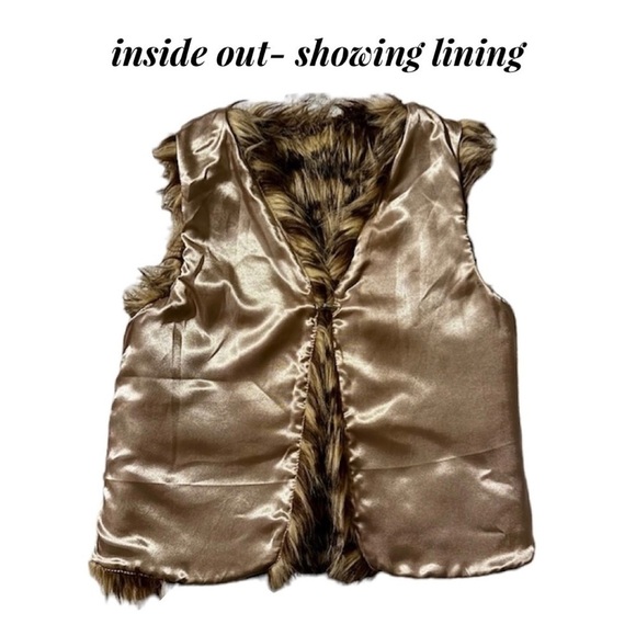 TIFF Faux Fur Animal Print Vest Lined Jacket Plush Cozy Soft Girl’s L Large - Picture 4 of 12